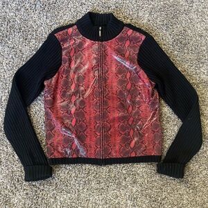 Vintage Oscar de la renta leather and wool  snake zip cardigan large